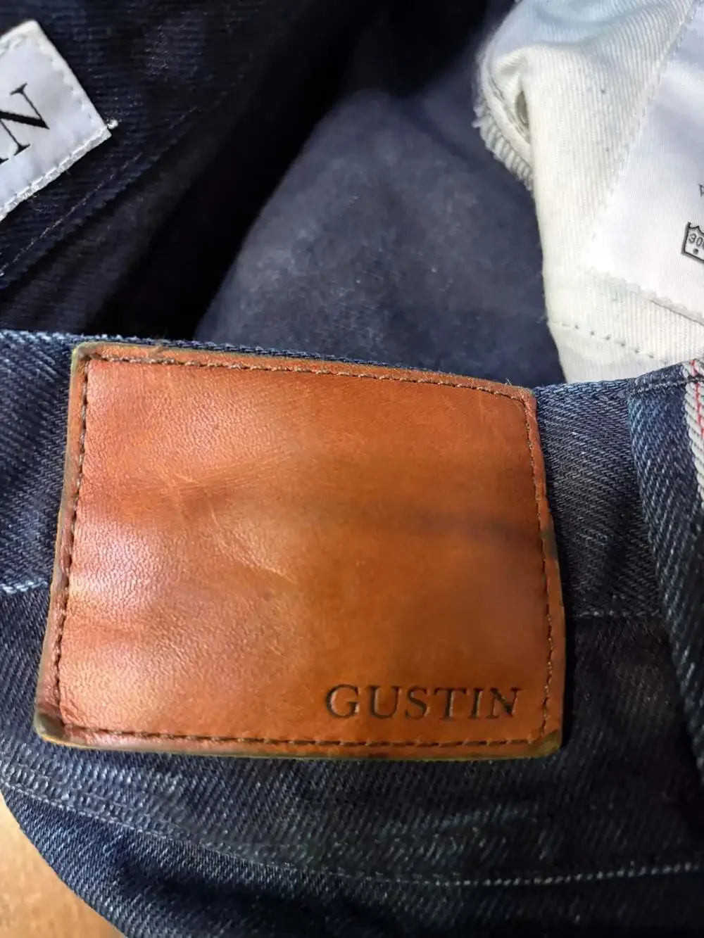 GUSTIN Mens Slim Fit Raw Jeans Size 32x32 California Sewn Dark Wash Selvedge